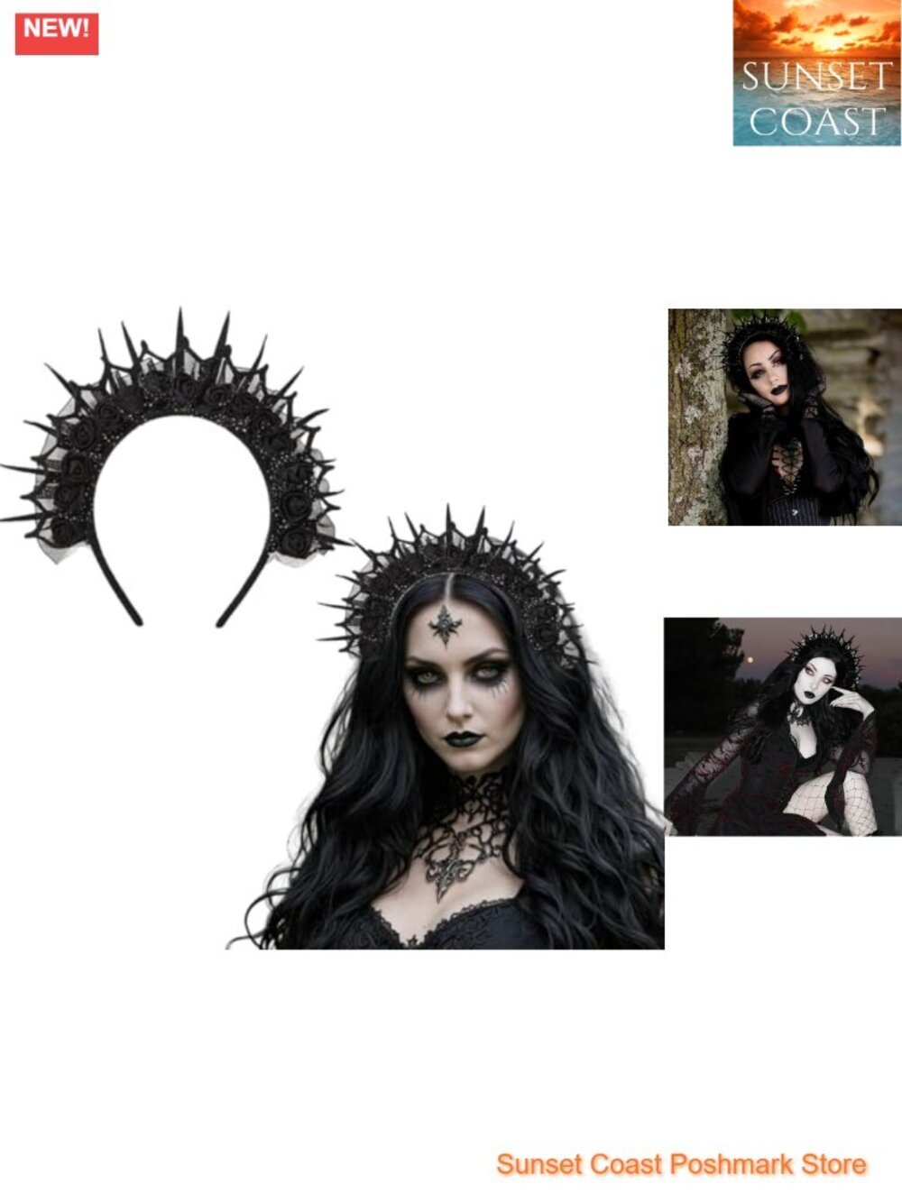 Handmade Black Rose Headband Hair Halo Crown Gothic Cosplay Halloween Worship